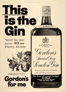 1964 Ad Gordons Dry London Gin 40 Oz. Party Bottle   ORIGINAL