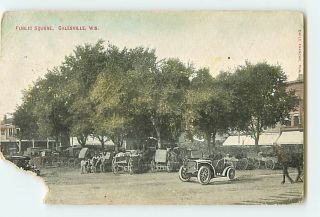 5773 Galesville, Wisconsin WI Public Square Cars Horses Buggies People