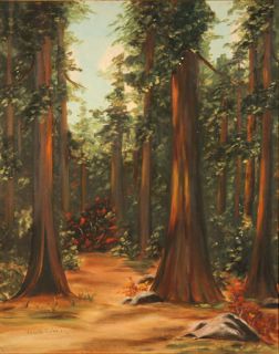  Old Oil Painting Giant Big Redwood Trees Signed Arnold Coleman