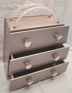 Girls Pink Mini Dresser Jewelry Box w Heart Jewel Drawer Pulls