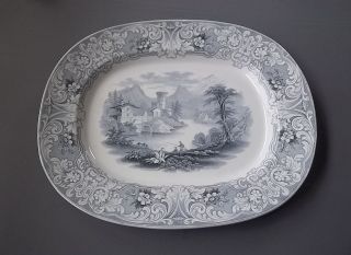  19th Century 15 Staffordshire Platter Transferware Geneva