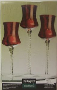 New Set of 3 Red Glass Hurricane Candle Holders
