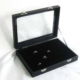 Pro Glass Ring Jewelry Showcase Display Box Tray RG