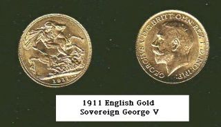 1911 GOLD King George V ENGLISH SOVEREIGN Mint BU BEAUTY PRE WW I COIN