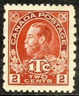 Canada 1916 King George V War Tax 2c 1c Carmine Perf 12x8 Mint MR5
