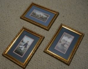 Glenda Turley Art Set of three custom framed pictures gold frames with