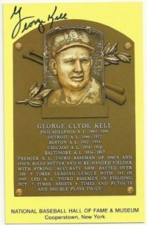Signed George Kell deceased Hall of Fame plaque postcard JSA