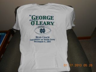 2001 George O`Leary University of Notre Dame Large T Shirt