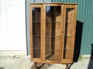   CRAFTED ILLINOIS OAK CORNER CURIO Curved Door Glass Shelves Cabinet
