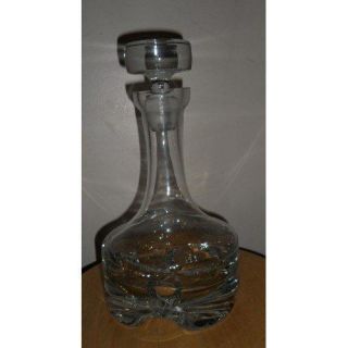 Heavy Solid Glass Grooved Liquor Decanter with Glass Stopper