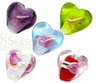 50 Mixed Lampwork Glass Color Lined Foil Heart Beads