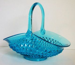 Tiara Indiana Blue Glass Handled Basket Diamond Point