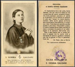 St Saint Gemma Galgani Relic Reliquary Card Vtg RC111