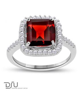 10 Ct Red Garnet Princess Gemstone Ring Set in 925 Silver Size 6 5