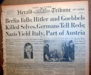  II Headline Newspaper Germany Nazis Adolph Hitler Goebbels Dead