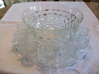 Cubist Cube Depression Glass Punch Bowl Underplate 12 Cups Serving