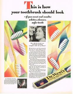 1920s Big Original Vintage Dr Wests Toothbrush Dental Art Deco Print