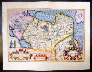 1644 Hondius Antique Map China Central Asia Russia Korea NW America