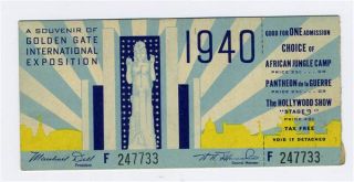 Golden Gate International Exposition Ticket 1940 Treasure Island