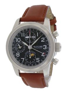 Glycine Ningaloo Automatic Brown Leather Black Mens Watch 3834 19AT