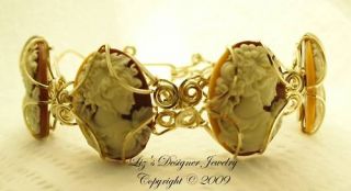 Grecian Goddess Cameo Bracelet 14k Rolled Gold Coffee