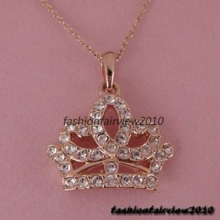  18K Rose Gold GP Aqua Swarovski Crystal Crown Pendant Necklace IN074A