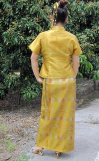  Silk Dress Chinese Front Cut Stitch Outfit Goldenrod Yellow XL