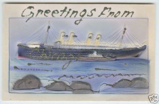 Vintage Postcard Steamship 4 Funnels Germany Embossed Antique Ocean