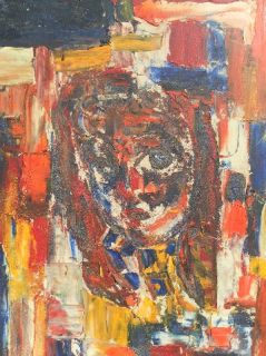 1960s Old Vintage Psychedelic Young Girl Oil Painting Abstract