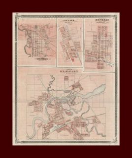 Elkhart Indiana Goshen Argoes Bourbon Antique City Maps Original 1876