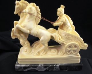 Gino Ruggeri Marble and Alabaster Sculpture Chariot Figurine