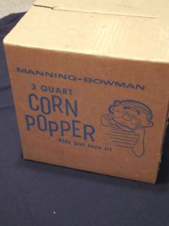 Manning Bowman Corn Popper Popcorn Maker 3 Quarts Glass Metal Electric