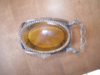 Antique Ormolu Amber Glass Filigree Vitrine Carriagetrinket Jewelry