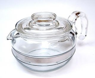 VINTAGE TEAPOT PYREX GLASS KETTLE FLAMEWARE 6 CUP TEA POT WITH LID