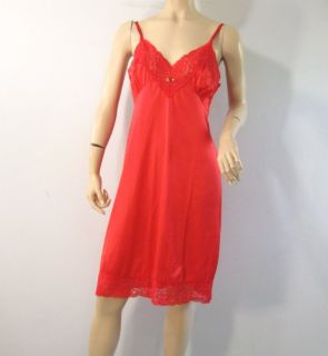 Vintage  RED Lace FULL SLIP Fitted Tricot Nylon ANTRON Made in