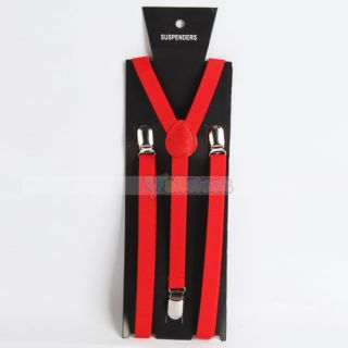 New Red 1.5cm Charming Fashion Gentry Elastic Braces Clip On