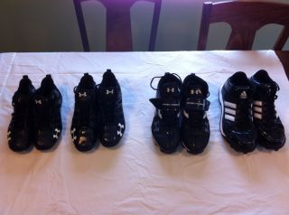 Lot Of 4 Pairs Football Cleats Under Armour And Adidas Sizes 6 8 10 5