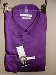 Mens Geoffrey Beene Grape Purple Sateen Wrinkle Free Dress Shirt New