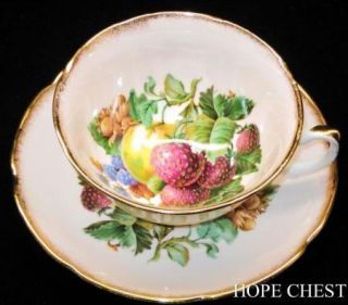 Royal Grafton England Strawberry Fruit Pink Gold Tea Cup and Saucer