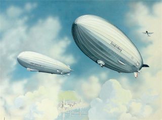 Goulding Zeppelins Over Rhine 1936 Olympics Hindenburg Graf Original
