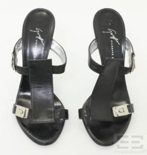 Giuseppe Zanotti Design Black Leather Silver Double Buckle Heels Size