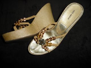 Go Max Women Shoes Wedges Pumps Platforms Gold Sandals Damen Schuhe