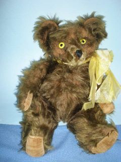 Antique 18 Brass Mohair Bear with Yellow Eyes