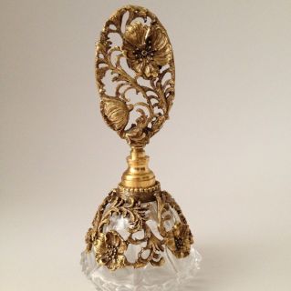 Vintage Signed Matson Gold Vanity Perfume Bottle Floral Dogwood Poppy