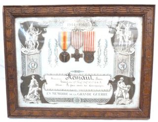 Cadre En Memoire de La Grande Guerre 3 Medaille 14 18