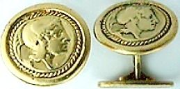 Greek Jewelry Athena Coin Cufflinks 24K Gold Plate