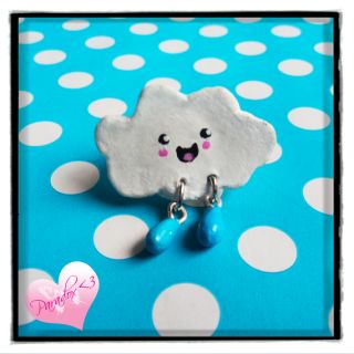 Handmade Happy White Cloud Rain Adjustable Ring Kawaii Kitsch Cute