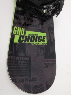 GNU Riders Choice Exclusive 157cm Snowboard w LG Ride SPI R2 Bindings