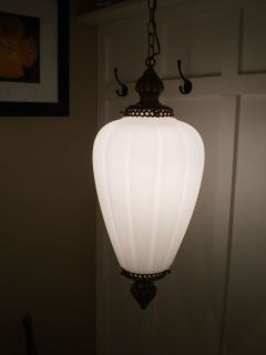 Large Vintage Hollywood Regency Mid Century White Glass Swag Lamp