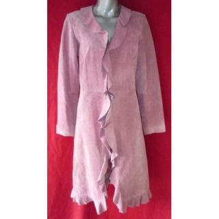 Margaret Godfrey Bloomingdales Long Suede Pink Ruffle Coat 8 Jacket M